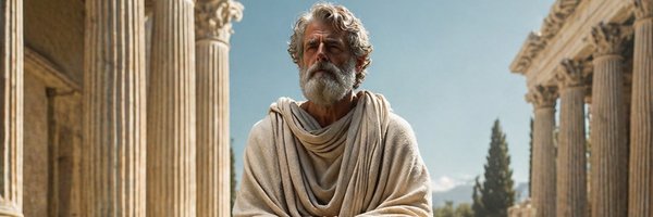 Photo of a living stoic philosopher during a peaceful night in an ancient Roman setting. He's seated by a reflecting pool, the still waters mirroring