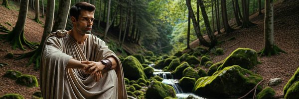 Realistic photo of an ancient Roman civil man with olive-toned skin and short, dark hair, dressed in a traditional toga, sitting on a large moss-cover