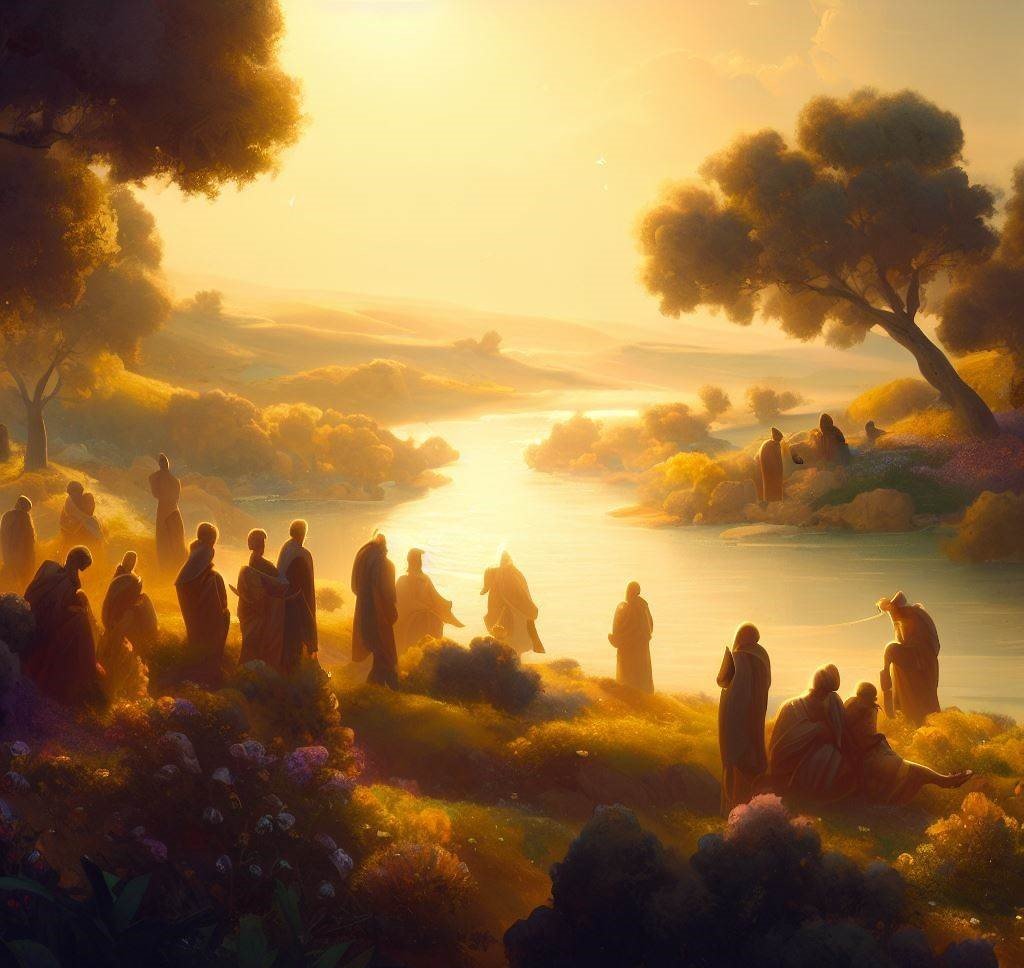 beautiful and harmonious scene set in ancient Greece during the time of the Stoics, filled with numerous human figures. Picture a serene landscape featuring a sunlit olive grove n - Copy - Copy